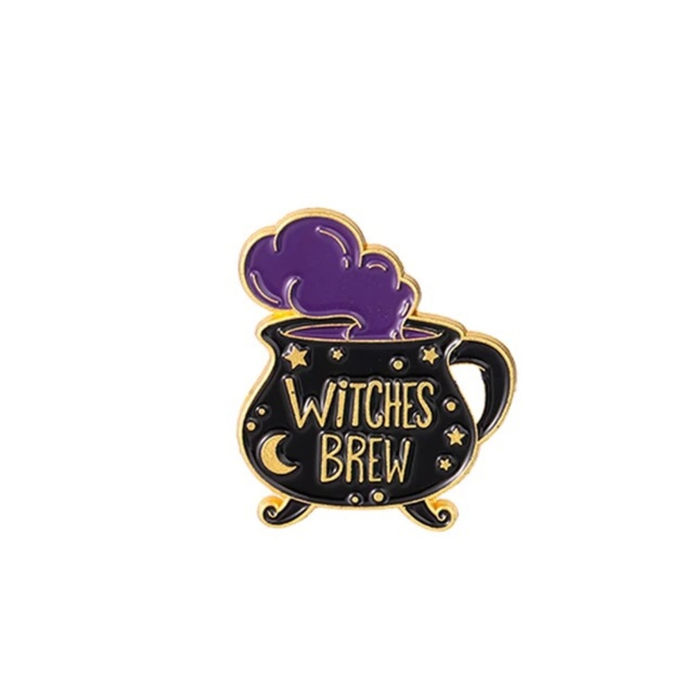Gothic “Witches Brew” Cauldron Witchcraft Moon Smoke Metal Enamel Pin Brooch